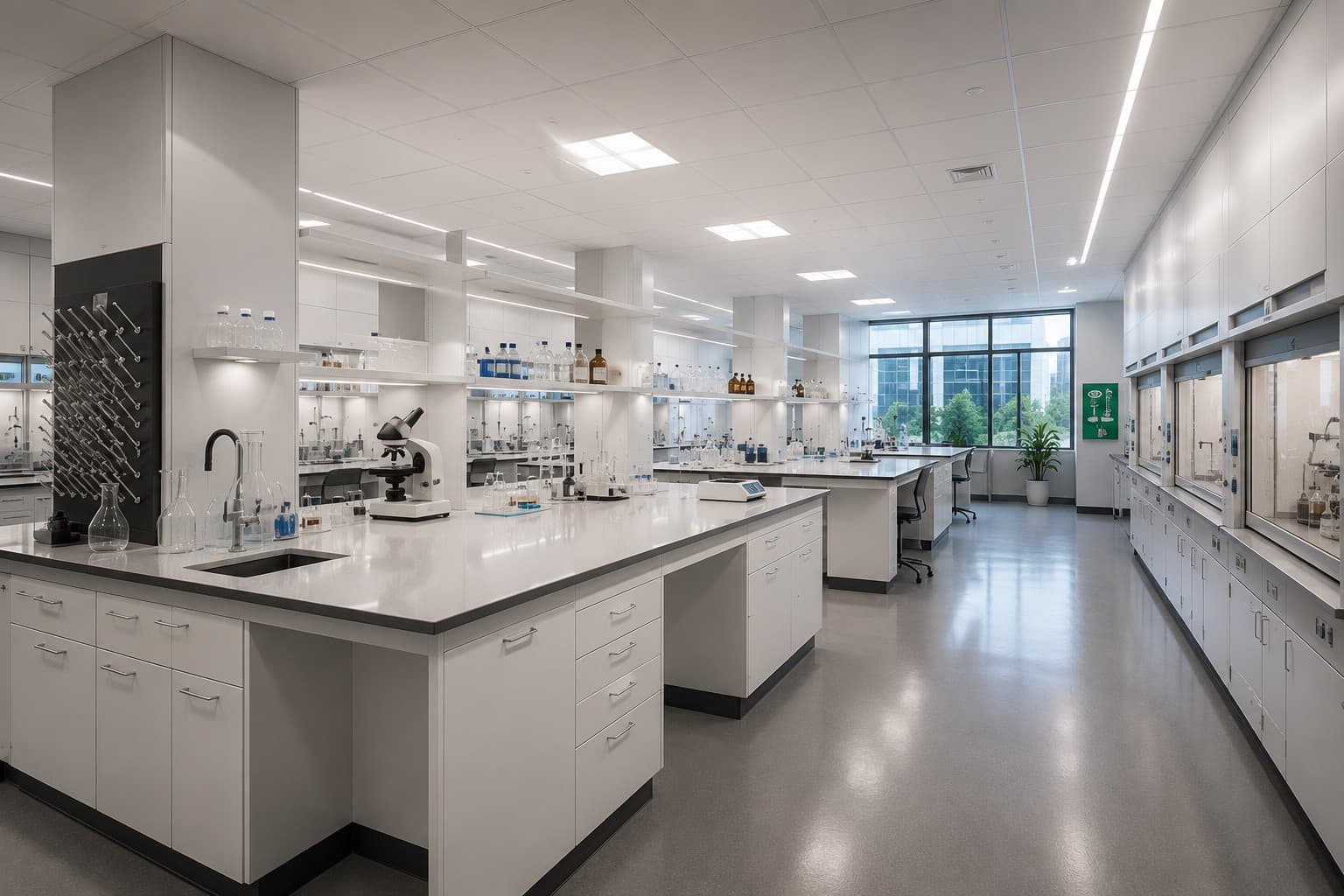 Laboratory interior representing scientific workflow, equipment and utility briefing